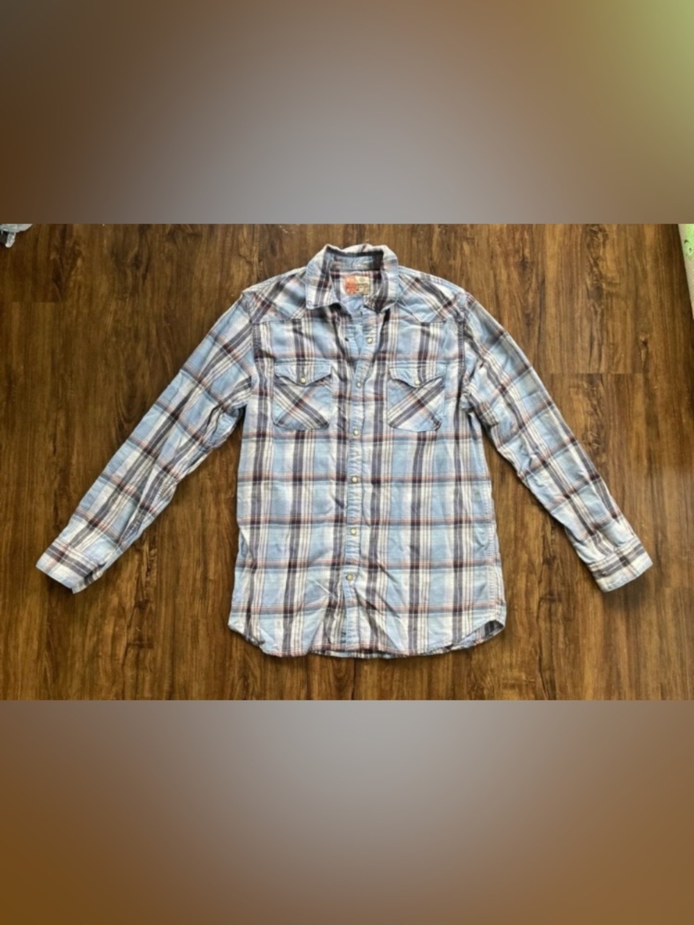 Ruff Hewn Light Blue and Gray Plaid Button-Down Shirt Size Medium